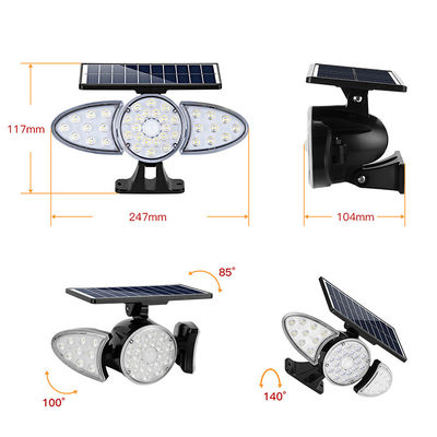 สามหัว 100-400LM 38PCS LED โซลา เซนเซอร์ โคมไฟติดผนังสำหรับ Pathway