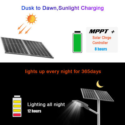 All In One 14000lm 30W 80W ไฟถนน LED พลังงานแสงอาทิตย์ติดตั้งเสา 18V