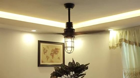 ไม้อัดใบมีดวินเทจไฟฟ้า 20w พัดลมเพดาน 52 นิ้วพร้อมไฟตกแต่งสำหรับ Home