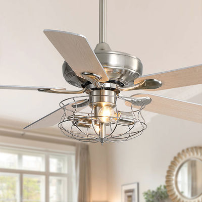 Brushed Nickel 2000LM Five Metal Blade พัดลมเพดานพร้อมไฟ 65W