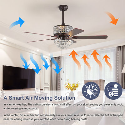 ห้องนอน AC110V 4100K Flush Mount Crystal Chandelier พัดลมเพดาน รีโมทคอนโทรล
