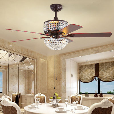 ห้องนอน AC110V 4100K Flush Mount Crystal Chandelier พัดลมเพดาน รีโมทคอนโทรล