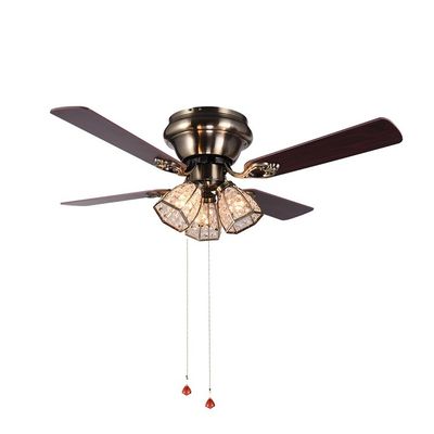 สไตล์มินิมอลสไตล์โบราณทองเหลืองคริสตัลนำพัดลมเพดาน 100lm / w 48inch 4 Blades