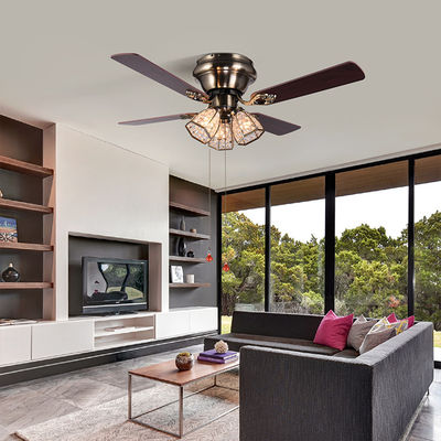 สไตล์มินิมอลสไตล์โบราณทองเหลืองคริสตัลนำพัดลมเพดาน 100lm / w 48inch 4 Blades