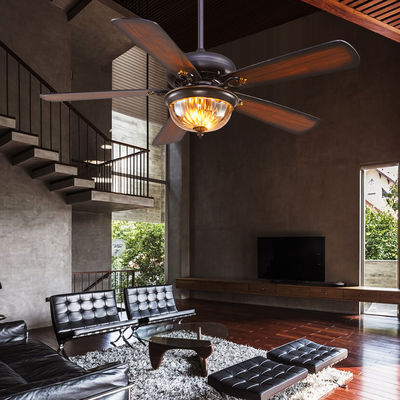 Westing Houses 52cm 110AC พัดลมเพดานคริสตัลสีดำไฟ 5 Blades 3 Lampshades