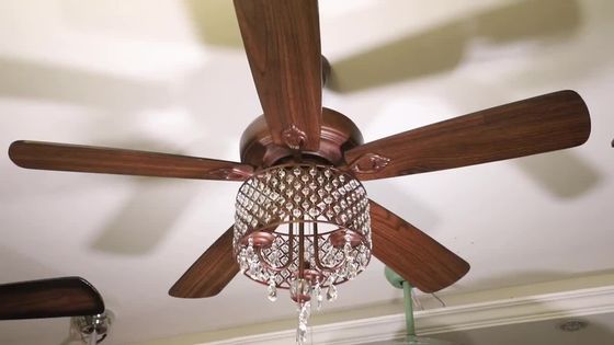 No Noise 18w Antique Bronze พัดลมเพดานโคมไฟแก้วห้องรับประทานอาหาร Chandelier Fan