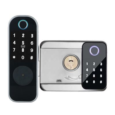 Ttlock Tuya APP ล็อคลายนิ้วมือสองด้านสำหรับประตูเหล็ก Silver Black