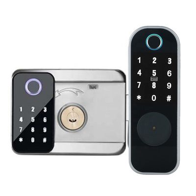 Ttlock Tuya APP ล็อคลายนิ้วมือสองด้านสำหรับประตูเหล็ก Silver Black