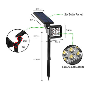 IP65 3.7V 2200MAH ไฟ LED พลังงานแสงอาทิตย์แนวนอน 300 ลูเมนไฟเส้นทางพลังงานแสงอาทิตย์