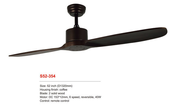 52 &quot;ไฟไม้เนื้อแข็ง 220v DC มอเตอร์กาแฟรีโมทคอนโทรลพัดลมเพดาน