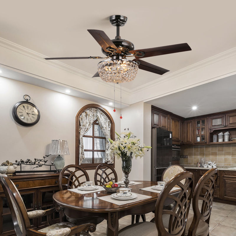 4100K 3600LM Crystal Flush Mount พัดลมเพดานพัดลมเพดานสำนักงานพร้อมสายดึงแสง