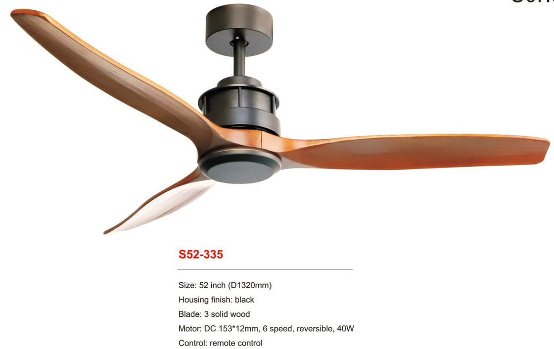 พัดลมเพดานไม้ที่ทันสมัยในร่ม 3 ใบมีดไม้อัด Matt Black Dimmable DC Motor